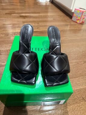 Bottega Veneta Quilted Black Leather Slide Mules